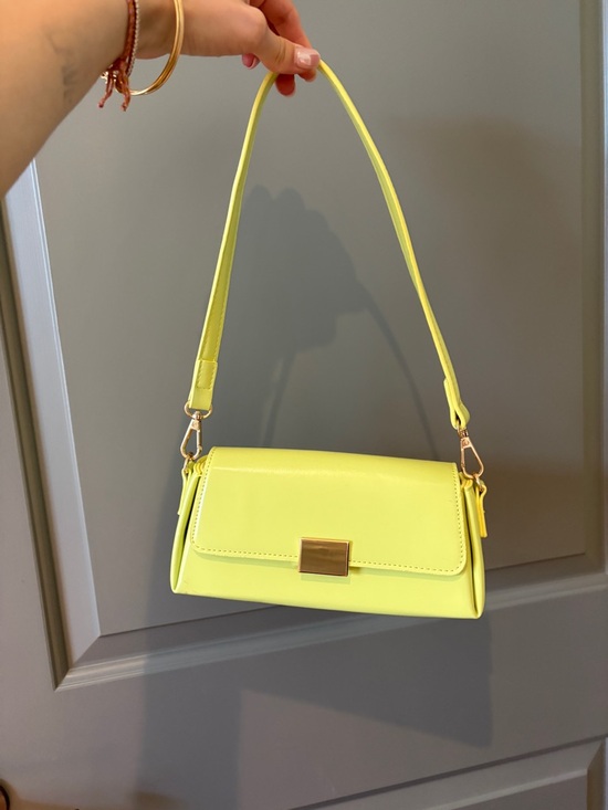 Handbags - Neon Yellow Shoulder Bag with Gold Hardware